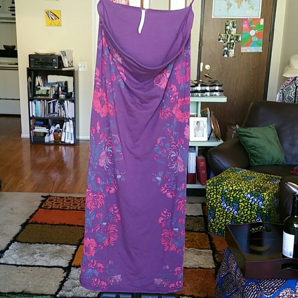 Purple Floral Strapless Maxi Dress